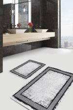 - PaspasTakimi-2li-Set1155-Gorsel-4 - Realhomes  2'li Set Gri - Siyah Zeminde Çerçeveli Motifli Eskitme Desenli Geometrik Sade & Şık  2'li Banyo & Mutfak Paspas Takımı Realhomes