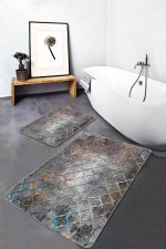 - PaspasTakimi-2li-Set1156-Gorsel-4 - Realhomes 2'li Set Gri Zeminde Morrocan Motifli Kanvas Desenli Geometrik Eskitme Motifli 2'li Banyo & Mutfak Paspas Takımı Realhomes