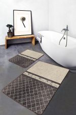 - PaspasTakimi-2li-Set1158-Gorsel-2 - Realhomes 2'li Set Krem - Kahverengi Zeminde Mermer Motifli Baklava Desenli Geometrik Klasik 2'li Banyo & Mutfak Paspas Takımı Realhomes