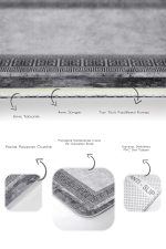 2'li Set Gri - Siyah Zeminde Çerçeveli Motifli Antik Desenli Geometrik Eskitme Motifli  2'li Banyo & Mutfak Paspas Takımı Realhomes