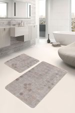 - PaspasTakimi-2li-Set1160-Gorsel-5 - Realhomes  2'li Set Bej Zeminde Dokuma Halı Motifli Eskitme Desenli Eskitme Motifli Vintage  2'li Banyo & Mutfak Paspas Takımı Realhomes