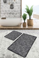2'li Set Siyah Zeminde Halı Motifli Eskitme Desenli Eskitme Motifli Klasik  2'li Banyo & Mutfak Paspas Takımı Realhomes