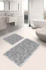 2'li Set Gri - Siyah Zeminde Dokuma Halı Motifli Eskitme Desenli Eskitme Motifli Sade & Şık  2'li Banyo & Mutfak Paspas Takımı Realhomes
