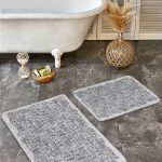 2'li Set Krem - Yeşil Zeminde Soyut Motifli Boyama Desenli Bohem Klasik  2'li Banyo & Mutfak Paspas Takımı Realhomes