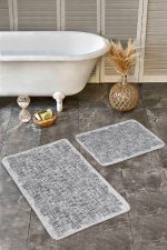 2'li Set Gri - Siyah Zeminde Dokuma Halı Motifli Eskitme Desenli Eskitme Motifli Sade & Şık  2'li Banyo & Mutfak Paspas Takımı Realhomes