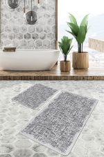 2'li Set Gri - Siyah Zeminde Dokuma Halı Motifli Eskitme Desenli Eskitme Motifli Sade & Şık  2'li Banyo & Mutfak Paspas Takımı Realhomes