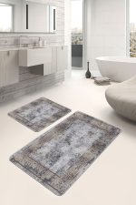 - PaspasTakimi-2li-Set1167-Gorsel - Realhomes 2'li Set Gri Zeminde Çerçeveli Motifli Eskitme Desenli Eskitme Motifli Vintage 2'li Banyo & Mutfak Paspas Takımı Realhomes
