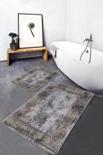 - PaspasTakimi-2li-Set1167-Gorsel-2 - Realhomes 2'li Set Gri Zeminde Çerçeveli Motifli Eskitme Desenli Eskitme Motifli Vintage 2'li Banyo & Mutfak Paspas Takımı Realhomes