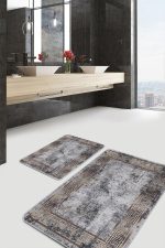 - PaspasTakimi-2li-Set1167-Gorsel-4 - Realhomes 2'li Set Gri Zeminde Çerçeveli Motifli Eskitme Desenli Eskitme Motifli Vintage 2'li Banyo & Mutfak Paspas Takımı Realhomes