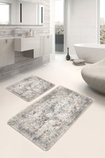 - PaspasTakimi-2li-Set1169-Gorsel-1 - Realhomes  2'li Set Ekru Zeminde Göbekli Halı Motifli Antik Desenli Avangarde Vintage  2'li Banyo & Mutfak Paspas Takımı Realhomes