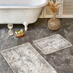 2'li Set Siyah - Gri Zeminde Çerçeveli Motifli Eskitme Desenli Eskitme Motifli Avangarde  2'li Banyo & Mutfak Paspas Takımı Realhomes