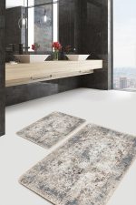 - PaspasTakimi-2li-Set1169-Gorsel-5 - Realhomes  2'li Set Ekru Zeminde Göbekli Halı Motifli Antik Desenli Avangarde Vintage  2'li Banyo & Mutfak Paspas Takımı Realhomes