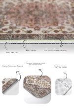 2'li Set Krem - Çok Renkli Zeminde Uşak Motifli Dokuma Halı Desenli Avangarde Vintage  2'li Banyo & Mutfak Paspas Takımı Realhomes