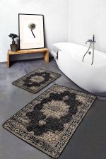 - PaspasTakimi-2li-Set1173-Gorsel-1 - Realhomes  2'li Set Siyah - Krem Zeminde Geleneksel Motifli Osmanlı Desenli Avangarde Eskitme Motifli  2'li Banyo & Mutfak Paspas Takımı Realhomes