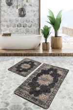 - PaspasTakimi-2li-Set1173-Gorsel - Realhomes  2'li Set Siyah - Krem Zeminde Geleneksel Motifli Osmanlı Desenli Avangarde Eskitme Motifli  2'li Banyo & Mutfak Paspas Takımı Realhomes