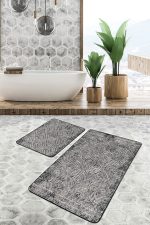 - PaspasTakimi-2li-Set1174-Gorsel-4 - Realhomes  2'li Set Ekru - Siyah Zeminde Kilim Motifli Dokuma Halı Desenli Geometrik Vintage  2'li Banyo & Mutfak Paspas Takımı Realhomes