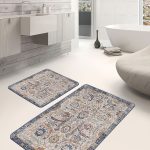 2'li Set Gri Zeminde Karakalem Motifli Kanvas Desenli Vintage Klasik  2'li Banyo & Mutfak Paspas Takımı Realhomes