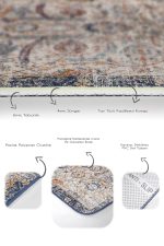 2'li Set Ekru - Mavi Zeminde Otantik Motifli Osmanlı Desenli Avangarde Eskitme Motifli  2'li Banyo & Mutfak Paspas Takımı Realhomes