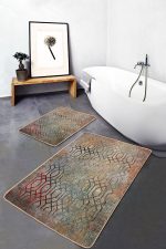 2'li Set Antika Zeminde Geometrik Motifli Eskitme Desenli Geometrik Eskitme Motifli  2'li Banyo & Mutfak Paspas Takımı Realhomes