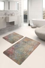 2'li Set Antika Zeminde Geometrik Motifli Eskitme Desenli Geometrik Eskitme Motifli  2'li Banyo & Mutfak Paspas Takımı Realhomes