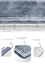 2'li Set Mavi - Beyaz Zeminde Çerçeveli Motifli Otantik Desenli Eskitme Motifli Vintage  2'li Banyo & Mutfak Paspas Takımı Realhomes