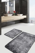 - PaspasTakimi-2li-Set1179-Gorsel-1 - Realhomes 2'li Set Gri Zeminde Dokuma Halı Motifli Eskitme Desenli Eskitme Motifli Vintage 2'li Banyo & Mutfak Paspas Takımı Realhomes
