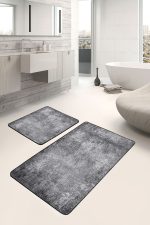 - PaspasTakimi-2li-Set1179-Gorsel-4 - Realhomes 2'li Set Gri Zeminde Dokuma Halı Motifli Eskitme Desenli Eskitme Motifli Vintage 2'li Banyo & Mutfak Paspas Takımı Realhomes