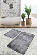 - PaspasTakimi-2li-Set1179-Gorsel-5 - Realhomes 2'li Set Gri Zeminde Dokuma Halı Motifli Eskitme Desenli Eskitme Motifli Vintage 2'li Banyo & Mutfak Paspas Takımı Realhomes