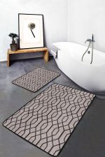 2'li Set Kahverengi Zeminde Geometrik Motifli Örgü Desenli Geometrik Sade & Şık  2'li Banyo & Mutfak Paspas Takımı Realhomes