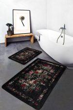 - PaspasTakimi-2li-Set1182-Gorsel-1 - Realhomes  2'li Set Siyah - Kırmızı Zeminde Çiçek Motifli Eskitme Desenli Floral Eskitme Motifli  2'li Banyo & Mutfak Paspas Takımı Realhomes