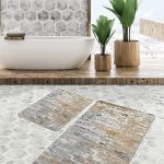 2'li Set Krem - Kahverengi Zeminde Dokuma Halı Motifli Kilim Desenli Sade & Şık Klasik  2'li Banyo & Mutfak Paspas Takımı Realhomes