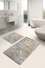 - PaspasTakimi-2li-Set1183-Gorsel-5 - Realhomes  2'li Set Ekru - Sarı Zeminde Duvar Motifli Eskitme Desenli Eskitme Motifli Vintage  2'li Banyo & Mutfak Paspas Takımı Realhomes