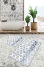 - PaspasTakimi-2li-Set1186-Gorsel-1 - Realhomes  2'li Set Gri Zeminde Dokuma Halı Motifli Geometrik Desenli Geometrik Sade & Şık  2'li Banyo & Mutfak Paspas Takımı Realhomes