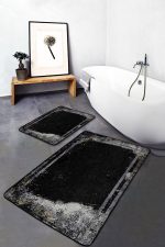 - PaspasTakimi-2li-Set1187-Gorsel-1 - Realhomes 2'li Set Siyah - Gri Zeminde Çerçeveli Motifli Eskitme Desenli Avangarde Eskitme Motifli 2'li Banyo & Mutfak Paspas Takımı Realhomes