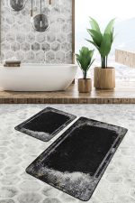 - PaspasTakimi-2li-Set1187-Gorsel - Realhomes 2'li Set Siyah - Gri Zeminde Çerçeveli Motifli Eskitme Desenli Avangarde Eskitme Motifli 2'li Banyo & Mutfak Paspas Takımı Realhomes