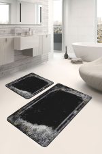 - PaspasTakimi-2li-Set1187-Gorsel-5 - Realhomes 2'li Set Siyah - Gri Zeminde Çerçeveli Motifli Eskitme Desenli Avangarde Eskitme Motifli 2'li Banyo & Mutfak Paspas Takımı Realhomes