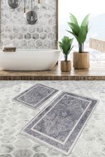 - PaspasTakimi-2li-Set1188-Gorsel - Realhomes  2'li Set Gri Zeminde Eskitme Motifli Otantik Desenli Avangarde Eskitme Motifli  2'li Banyo & Mutfak Paspas Takımı Realhomes