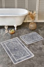 - Realhomes - Realhomes  2'li Set Gri Zeminde Eskitme Motifli Otantik Desenli Avangarde Eskitme Motifli  2'li Banyo & Mutfak Paspas Takımı Realhomes