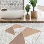 2'li Set Gold Zeminde Çerçeveli Motifli Mermer Desenli Klasik Avangarde  2'li Banyo & Mutfak Paspas Takımı Realhomes
