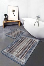 - PaspasTakimi-2li-Set1190-Gorsel-1 - Realhomes 2'li Set Mavi Zeminde Kilim Motifli Hereke Desenli Etnik Motifler Avangarde 2'li Banyo & Mutfak Paspas Takımı Realhomes