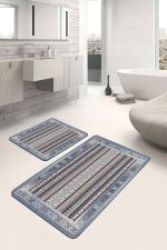 - PaspasTakimi-2li-Set1190-Gorsel-5 - Realhomes 2'li Set Mavi Zeminde Kilim Motifli Hereke Desenli Etnik Motifler Avangarde 2'li Banyo & Mutfak Paspas Takımı Realhomes