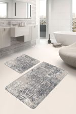 - PaspasTakimi-2li-Set1191-Gorsel-1 - Realhomes  2'li Set Ekru - Gri Zeminde Eskitme Motifli Antik Desenli Etnik Motifler Eskitme Motifli  2'li Banyo & Mutfak Paspas Takımı Realhomes