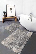 - PaspasTakimi-2li-Set1191-Gorsel-4 - Realhomes  2'li Set Ekru - Gri Zeminde Eskitme Motifli Antik Desenli Etnik Motifler Eskitme Motifli  2'li Banyo & Mutfak Paspas Takımı Realhomes