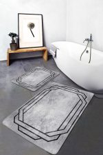 - PaspasTakimi-2li-Set1192-Gorsel-4 - Realhomes 2'li Set Gri - Siyah Zeminde Çerçeveli Motifli Antik Desenli Avangarde Geometrik 2'li Banyo & Mutfak Paspas Takımı Realhomes