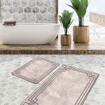 2'li Set Lacivert Zeminde Çerçeveli Motifli Rustik Desenli Geometrik Avangarde  2'li Banyo & Mutfak Paspas Takımı Realhomes