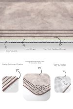 2'li Set Krem - Kahverengi Zeminde Çerçeveli Motifli Eskitme Desenli Sade & Şık Geometrik  2'li Banyo & Mutfak Paspas Takımı Realhomes