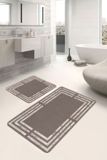 - PaspasTakimi-2li-Set1195-Gorsel - Realhomes  2'li Set Kahverengi - Beyaz Zeminde Çerçeveli Motifli Mermer Desenli Sade & Şık Geometrik  2'li Banyo & Mutfak Paspas Takımı Realhomes