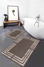 - PaspasTakimi-2li-Set1195-Gorsel-2 - Realhomes  2'li Set Kahverengi - Beyaz Zeminde Çerçeveli Motifli Mermer Desenli Sade & Şık Geometrik  2'li Banyo & Mutfak Paspas Takımı Realhomes