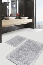 - PaspasTakimi-2li-Set1196-Gorsel-1 - Realhomes  2'li Set Gri - Beyaz Zeminde Çerçeveli Motifli Geometrik Desenli Geometrik Sade & Şık  2'li Banyo & Mutfak Paspas Takımı Realhomes