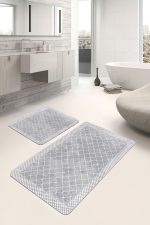 - PaspasTakimi-2li-Set1196-Gorsel-4 - Realhomes  2'li Set Gri - Beyaz Zeminde Çerçeveli Motifli Geometrik Desenli Geometrik Sade & Şık  2'li Banyo & Mutfak Paspas Takımı Realhomes